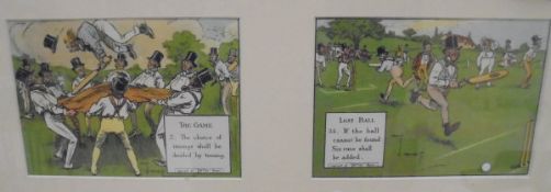 AFTER CHARLES CROMBIE "Cricketing scenes", a set of eight framed as four humorous cricketing prints,