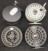 A BRF "Rimfly 175" trout fly reel, an Intrepid trout fly reel and an Alpha fly reel,