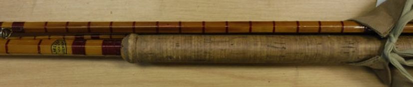 A Hamlin of Cheltenham three piece split cane salmon spinning rod,