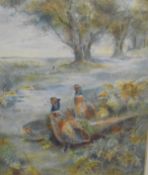 IN THE MANNER OF JAMES STINTON "Pheasants in clearing", watercolour,