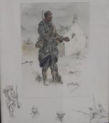 AFTER SNAFFLES (CHARLES JOHNSON PAYNE) "Le Poilu", colour print, heightened in watercolour,