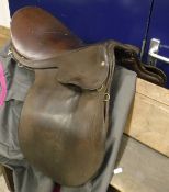 A general purpose brown leather saddle,