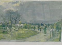 AFTER LIONEL EDWARDS "Meet of The Bramham Moor Bickerton Bar Feb 18 1927", colour print,