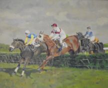 R L HARVEY "Horse racing at Cheltenham", oil on canvas,