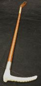 A child's riding crop with antler handle and plaited ferrule inscribed "P.