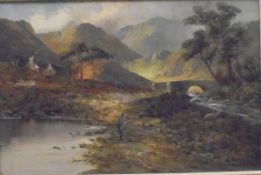 A LEWIS "Fisherman in Highland glen", oil on canvas,