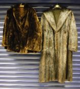 A musquash brown fur full length coat, together with a beaver lamb brown jacket,