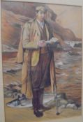 20TH CENTURY ENGLISH SCHOOL "Fisherman stood above his catch with fly wallet in his hands",