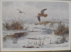 AFTER JOHN CYRIL HARRISON "Pheasant and Partridge in snow", colour print,