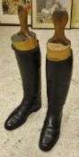 A pair of ladies 5½/6 black leather riding boots with wooden trees