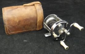 An American "Belmont" multiplying spinning reel with level wind and plated end plates,