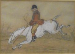 ENGLISH SCHOOL "Mounted huntsmen", a set of four studies, pencil, charcoal and watercolour,