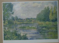 AFTER LIONEL EDWARDS "Fly fishing on The Test", colour print,