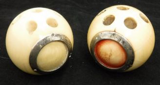 Two Victorian ivory billiard ball match strikers, each with silver mounts (London 1887),