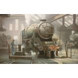 MIKE JEFFRIES "45026 Steam Train", oil on canvas,