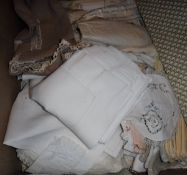 A box of assorted table linens