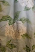 A pair of Sanderson Camelia" cotton interlined curtains with matching bedspread CONDITION