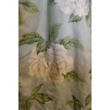 A pair of Sanderson Camelia" cotton interlined curtains with matching bedspread CONDITION
