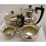 A late Victorian plated four piece tea set by Henry Hobson & Sons with semi reeded decoration and