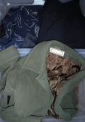 Two boxes of assorted vintage clothing to include coats, blouses,