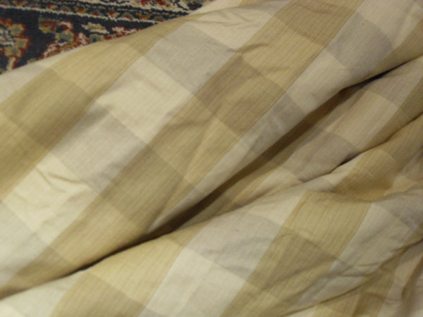 A pair of cotton interlined curtains of gold checked design and a further curtain together with a - Image 5 of 5
