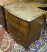 A 19th Century mahogany commode as a bow fronted chest of four drawers
