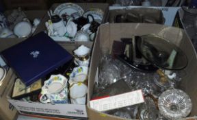 Seven boxes of various glassware, china, etc, including dinner wares, tea wares,