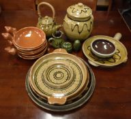 A collection of Cricklade Pottery to include pot and cover, teapot, hors d'oeuvres dishes,