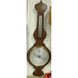 A mahogany cased banjo barometer with alcohol thermometer,