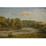 19TH CENTURY ENGLISH SCHOOL "The river", oil on board, unsigned,