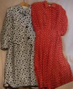 A collection of day wear comprising a Hartnell shift dress with black spots on a white ground and