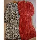A collection of day wear comprising a Hartnell shift dress with black spots on a white ground and
