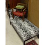 A 20th Century chaise longue in zebra print upholstery,
