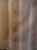 A pair of modern woven cotton interlined eyelet curtains, the beige ground with red stripes,
