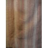 A pair of modern woven cotton interlined eyelet curtains, the beige ground with red stripes,