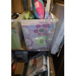 Two boxes of assorted children's bedroom accessories on a flower theme, to include storage baskets,