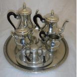 A late 20th Century Etains du Manoir pewter tea service retailed by Christofle, comprising tray,