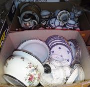 Two boxes of various china wares to include chamber pots, tea wares, dinner wares,