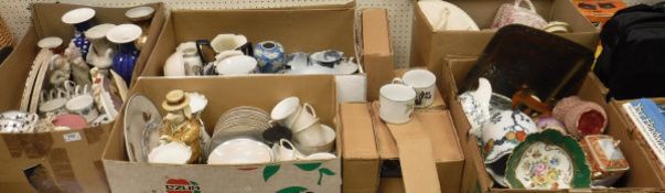 Five boxes of various china and ornamental wares to include figures, vases, tea wares,