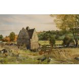 HAROLD SAYER "Rural farm with chickens to foreground", watercolour, signed lower right,