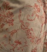 Two pairs of cotton interlined curtains, the fawn ground with peach floral sprays,