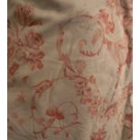 Two pairs of cotton interlined curtains, the fawn ground with peach floral sprays,