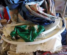 A box containing various table linens, laundry bag, etc,