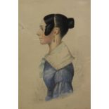 EDGAR ADOLPHE "Elizabeth Bradford-Wyatt", portrait study in profile, watercolour,