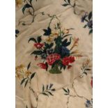 A pair of cotton interlined curtains, the cream ground with floral sprays,