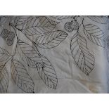 Two pairs of cotton monochrome interlined curtains with leaf and fruit decoration