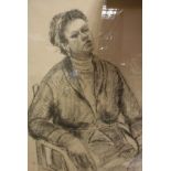 URSULA BRADLEY "Lady seated", half length portrait, charcoal,