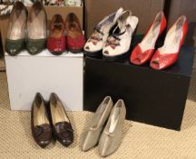 A box of 6 pairs of mid 20th Century vintage shoes to include a pair of Kurt Geiger and Ferragamo