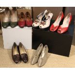 A box of 6 pairs of mid 20th Century vintage shoes to include a pair of Kurt Geiger and Ferragamo