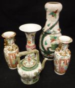 A pair of Cantonese famille rose vases, Chinese crackleware dragon decorated vase,